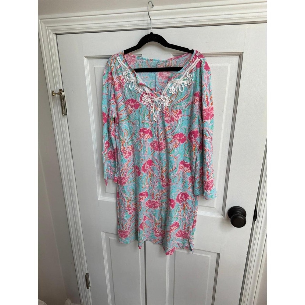 Lilly Pulitzer "Jellies Be Jammin" tunic dress aqua and pink girls XL